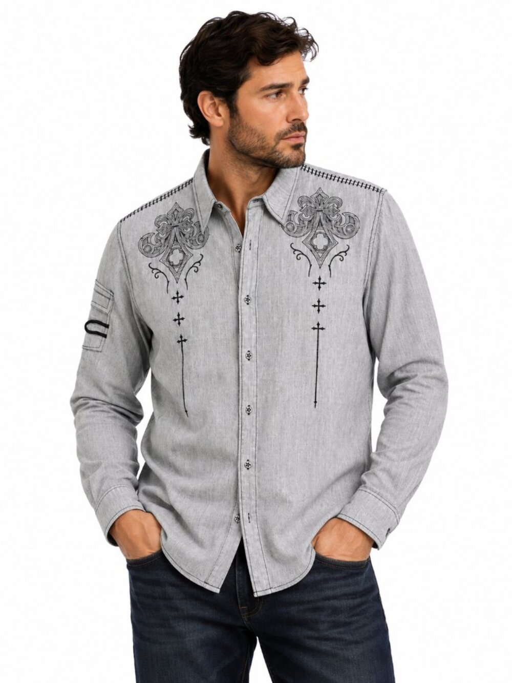 Affliction Black Premium Embroidered Button Up Shirt